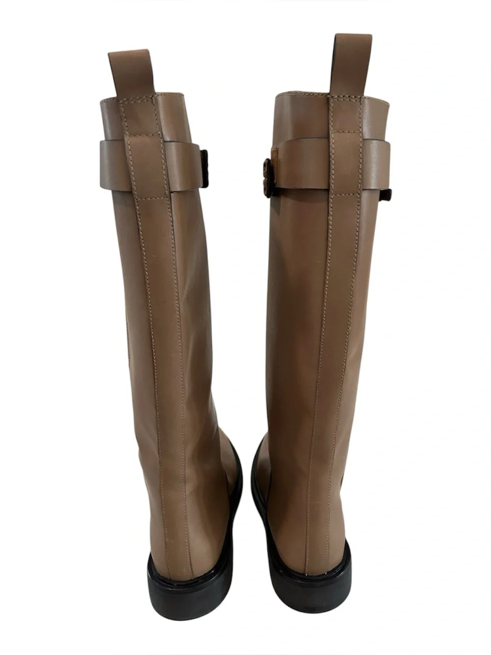 Tory Burch Double T Utility Knee High Leather Tall Boots, Almond, Size 10, NWOT